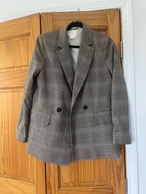 H&M Brown Plaid Double-Breasted Blazer